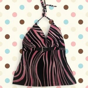 Y2K zebra print rave scene babydoll halter top